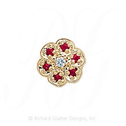GS036 D/R - 14 Karat Gold Slide with Diamond center and Ruby accents 